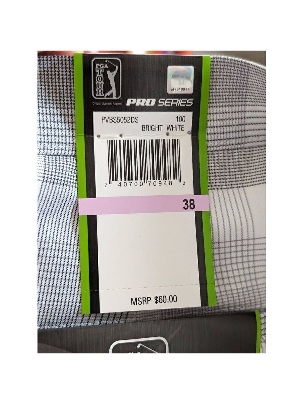 PGA Tour Pro Series Mens Gray White Plaid UPF 50+ Golf Shorts Size 38 NWT - Picture 6 of 6